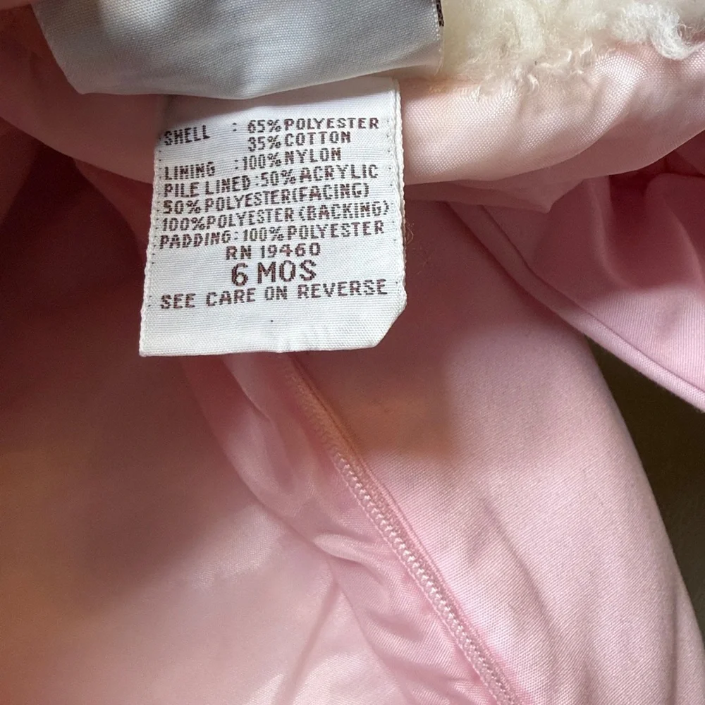 Quiltex Beatrix Potter Vintage Baby Snowsuit Pink Fleece Lined Hood 6 Months